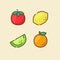 Fruit icons set collection tomato lemon melon orange juicy organic fresh with color flat cartoon outline style