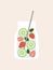 Fruit infused water strawberry, kiwi and mint in mason jar mugs with stainless straw element Vector Illustration web. Fruit and