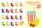 Fruit juice in glass, vector illustration set. Fresh juices icon.