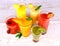 Fruit juices, kiwi, cherry, orange, strawberry, banana, pineapple
