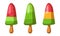 Fruit lollies. Popsicle. Fruit icecream in cartoon style. Set of flat vector pictures.
