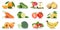 Fruit many fruits and vegetables collection isolated apple oranges banana tomatoes colors