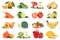 Fruit many fruits and vegetables collection isolated apple oranges bell pepper tomatoes colors