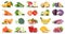 Fruit many fruits and vegetables collection isolated apple oranges grapes tomatoes colors