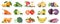 Fruit many fruits and vegetables collection isolated apple oranges lemon tomatoes colors