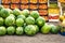 Fruit market on the road, watermelons, peaches, grapes, melons