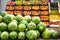 fruit market on the road, watermelons, peaches, grapes, melons