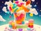 Fruit Milkshakes in Glasses on Blue Background - 3D Illustration