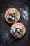 Fruit mini tarts with, flat lay