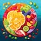 Fruit Ninja: Slices of Fresh and Juicy Fruits in a Colorful Mosaic