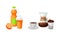 Fruit Orange Juice in Bottle and Brewed Coffee in Cup Vector Set