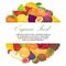 Fruit organic for farm market banner vector illustration. Fresh and natural food products. Banana, watermelon, grapes