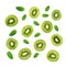 Fruit Pattern - Creative layout made of Kiwi fruits and mint leaf. Many slices of ripe Kiwifruit.