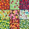 Fruit pattern seamless vector fruity background and fruitful exotic wallpaper with fresh slices of watermelon lemon