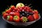 fruit platter with juicy strawberries and ripe cherries