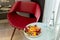 Fruit Platter on table with red chair