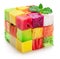 Fruit puzzle cube arranged from different fruit cubes. Dietary concept. File contains clipping path