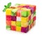 Fruit puzzle cube arranged from different fruit cubes. Dietary concept. File contains clipping path