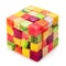 Fruit puzzle cube arranged from different fruit cubes. Dietary concept. File contains clipping path