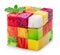 Fruit puzzle cube arranged from different fruit cubes. Dietary concept. File contains clipping path