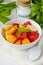 Fruit Salad and Stevia Powder. Natural Sweetener.