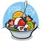 Fruit salad with yogurt and strawberry