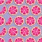 Fruit seamless pattern, grapefruit slices with shadow on purple background. Summer vibrant design. Exotic tropical fruit