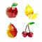 Fruit set of polygons . Apple, lemon , cherry and pear. Vector