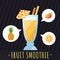 Fruit smoothie (juice) vector background (pineapple, mango and orange). Menu element for cafe or restaurant.