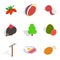 Fruit snake icons set, isometric style
