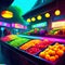 Fruit stall in the night market. Blurred background. Vintage style. generative AI