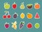 Fruit stickers set. Cartoon vector illustration