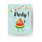 Fruit summertime party poster with ripe watermelon dancing, having fun and making peace gesture.