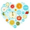Fruit symbols in hearth shape, diet concept