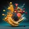 Fruit Taste Explosion, Scattering Flying Different Fruits, Abstract Generative AI Illustration