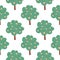 Fruit trees seamless pattern on white background. Doodle apple tree landscape.