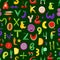 Fruit and vegetable font letters seamless pattern