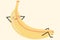 Fruit and vegetable. Happy banana. Cartoon characters positive emotion expression. Smiling face with tongue. Relaxing or