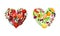 Fruit and Vegetable Heart with Bright Ripe Vitaminic Crop Vector Set