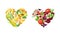 Fruit and Vegetable Heart with Bright Ripe Vitaminic Crop Vector Set