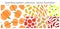 Fruit and vegetable seamless pattern set. Fashion clothing design. Pumpkin, pineapple, carrot, lemon, tomato, potato and chili