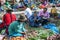 Fruit and vegetable sellers at the market in Pisac located in the Sacred Valley of the Incas in Peru.