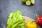 fruit and vegetables on dark concrete background