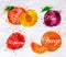 Fruit watercolor peach, raspberry, plum, orange