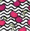 Fruit wave seamless pattern with cherry. Food background