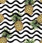 Fruit wave seamless pattern with pineapple. Food background