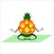 Fruit yoga.Cute pineapple on a green Mat doing yoga poses.