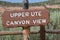 FRUITA, COLORADO - JUNE 23, 2016: Upper Ute Canyon View Sign Along Rim Rock Drive in Colorado National Monument