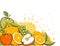 Fruits background. Fruits vector color illustration. Apples, Grapes, Orange Juice