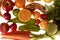 Fruits,backlit varied fruits, white background